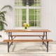 Acacia wood picnic table and benches set with a rustproof metal frame, designed for outdoor dining and gatherings.