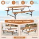6-person outdoor picnic table and bench set with acacia wood top and rustproof metal frame, ideal for gatherings.