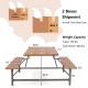 Outdoor picnic table and bench set made of acacia wood, featuring a 2" umbrella hole and rustproof metal frame.