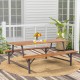 Outdoor picnic table and bench set made of acacia wood with a rustproof metal frame, perfect for 6 people.