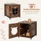 Cat litter box enclosure in brown with a cute cat-shaped door, featuring ventilated holes for air circulation and.
