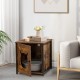 Cat litter box enclosure in brown with a cute cat-shaped door, featuring a solid metal frame and ventilated holes for.