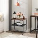 2-tier end table in brown with metal storage shelf, featuring wheels for easy mobility and lockable casters for.