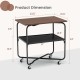 2-tier end table with metal storage shelf, brown MDF top, and foldable frame, featuring dimensions and wheels for easy.