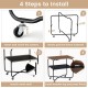 Step-by-step installation guide for the 2-tier end table with metal storage shelf and foldable frame in brown.