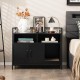 Black hidden cat washroom with double doors, scratch cardboard, and large tabletop for versatile storage and.