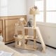 Multi-level cat tree in beige with padded perches, sisal scratching posts, and hammocks for playful cats.