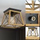 Farmhouse vintage ceiling light with a metal frame and wood grain finish, perfect for dining rooms and hallways.