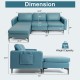 L-shaped sectional sofa dimensions with reversible chaise, blue leather fabric, and 2 USB ports for modern living rooms.