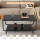 Modern 2-tier black coffee table with faux marble top and metal frame, offering extra storage for living room.