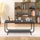 Black 2-tier modern marble coffee table with storage shelf, featuring a sturdy metal frame for living room use.