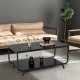 Sleek black 2-tier marble coffee table with a sturdy metal frame, accented by a stylish storage shelf for living room.