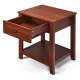 Night stand end side table in rich wood finish with a drawer and open shelf for bedside essentials and decor.