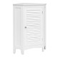 White corner storage cabinet with shutter door, adjustable shelf, and anti-tipping device, ideal for small spaces.