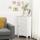 White corner storage cabinet with shutter door, adjustable shelf, and anti-tipping device for small spaces.