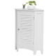 White corner storage cabinet with shutter door, adjustable shelf, and triangular structure for small space efficiency.