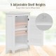 Corner storage cabinet with shutter door, featuring 5 adjustable shelf heights for versatile storage in white MDF.