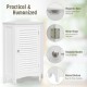 Corner storage cabinet with shutter door, made of white MDF, features adjustable shelf and anti-tipping device for.