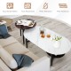 Oval coffee table from the modern nesting set, featuring a faux marble surface and a stylish storage shelf for.