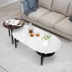 Modern nesting coffee table set with faux marble and wood grain design, featuring storage shelf for living room use.