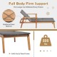 Patio rattan lounge chair with adjustable backrest, solid acacia wood frame, and reinforced metal bars for stability.