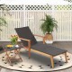 Patio rattan lounge chair with adjustable backrest, solid acacia wood frame, perfect for poolside relaxation.