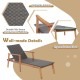 Patio rattan lounge chair with adjustable backrest, solid acacia wood frame, and ergonomic curved seat for outdoor.
