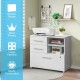 3 Drawer Lateral File Cabinet on wheels in white, featuring spacious tabletop and lockable drawer for organized storage.