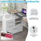 3 drawer lateral file cabinet on wheels in white, featuring a large lockable drawer for organizing various file sizes.