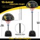 Portable adjustable basketball hoop system with height settings from 4.25 to 10 feet, featuring a 41-inch backboard.