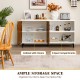 Modern buffet sideboard with walnut finish, featuring 2 doors and open compartments for versatile storage in any room.