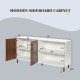 Modern sideboard cabinet in walnut with two doors and open compartments, ideal for dining room storage.
