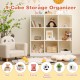 Modern 9-cube storage organizer in white, ideal for toys and books, featuring anti-tipping kits for stability.