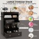 Pet feeder station with stainless steel bowls, large countertop, and storage cabinet for pet supplies and toys.