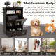 Pet feeder station with stainless steel bowls and storage cabinet, ideal for organizing pet supplies in living spaces.