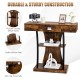 Rustic brown console table with a drawer and 2-tier shelves, featuring sturdy metal tubes and anti-slip foot pads for.