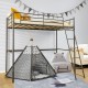 Twin metal loft bed in black with ladder, high guard rails, and cozy under-bed space for kids' room or dorm.