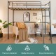 Twin metal loft bed in black with ladder and high guard rails, ideal for kids' rooms or dorms, featuring durable steel.
