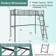 Twin metal loft bed in black with ladder and high guard rails, ideal for kids' rooms and small spaces.