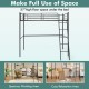 Twin metal loft bed in black with ladder and high guard rails, ideal for maximizing space in kids' rooms or dorms.