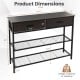 39.5-inch dark brown entryway table with 2 drawers and 2-tier metal shelves, ideal for living room or entryway use.