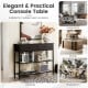39.5-inch dark brown entryway table with 2 drawers and 2 metal shelves, ideal for living room or dining room use.