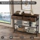 39.5-inch rustic brown entryway table with 2 drawers and 2-tier metal shelves, perfect for living room storage.