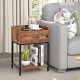 Lift top end table in coffee finish with charging station, storage shelves, and lockable casters for versatile use.