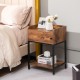 Lift top end table in coffee finish with storage drawer and charging station, ideal for bedroom or living room use.
