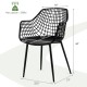Black heavy-duty dining chair with airy hollow backrest, measuring 34" high and 22.5" wide, ideal for indoor use.