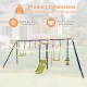 Product dimensions of the 7-in-1 A-shaped outdoor swing set for backyard, suitable for 7 kids aged 3-10 years.