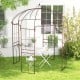 Birdcage shape garden arbor in vintage bronze, sturdy metal frame for climbing plants, ideal for outdoor dining.