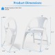 Folding dining chair set of 2 in white, featuring a high backrest and armrests, with dimensions for easy storage.