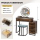 Vanity table set with lighted mirror, brown finish, includes stool and storage drawers, perfect for makeup organization.